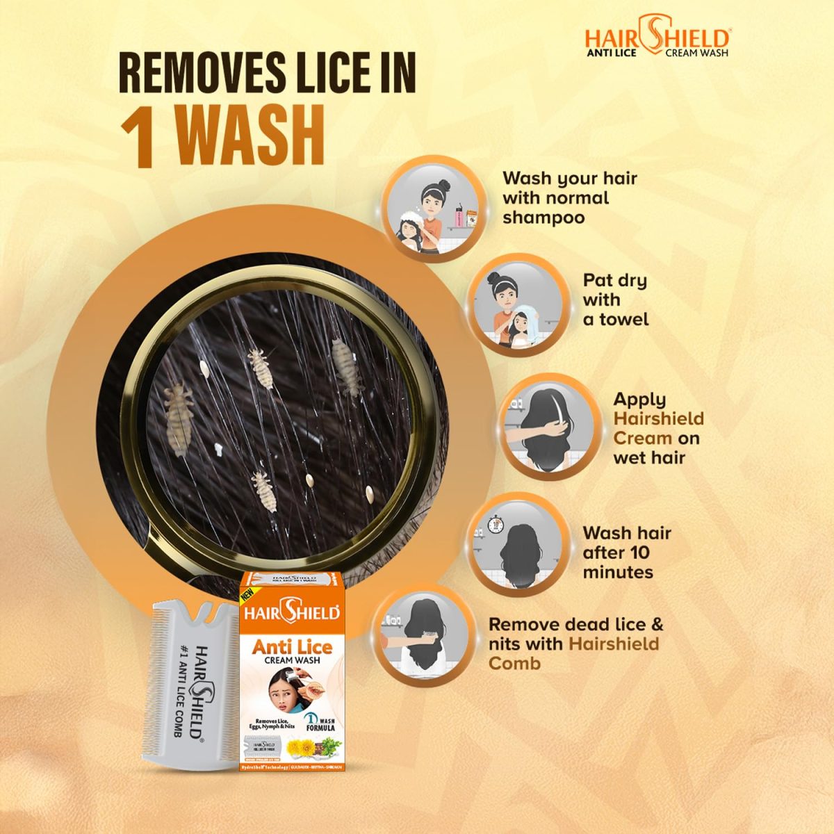 Hairshield Anti Lice Cream Wash | Made with Guldaudi, Reetha & Shikakai | Trusted by Mothers | Safe for Babies, Children, Men & Women | Pack of 4 - Image 3