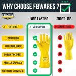 F8WARES All Purpose Heavy duty Rubber Hand Gloves for Cleaning, Kitchen, Washing Utensils, Gardening, Industrial, Safety, Construction & More - Waterproof Bathroom & Toilet Gloves 1 Pair Yellow - Image 6