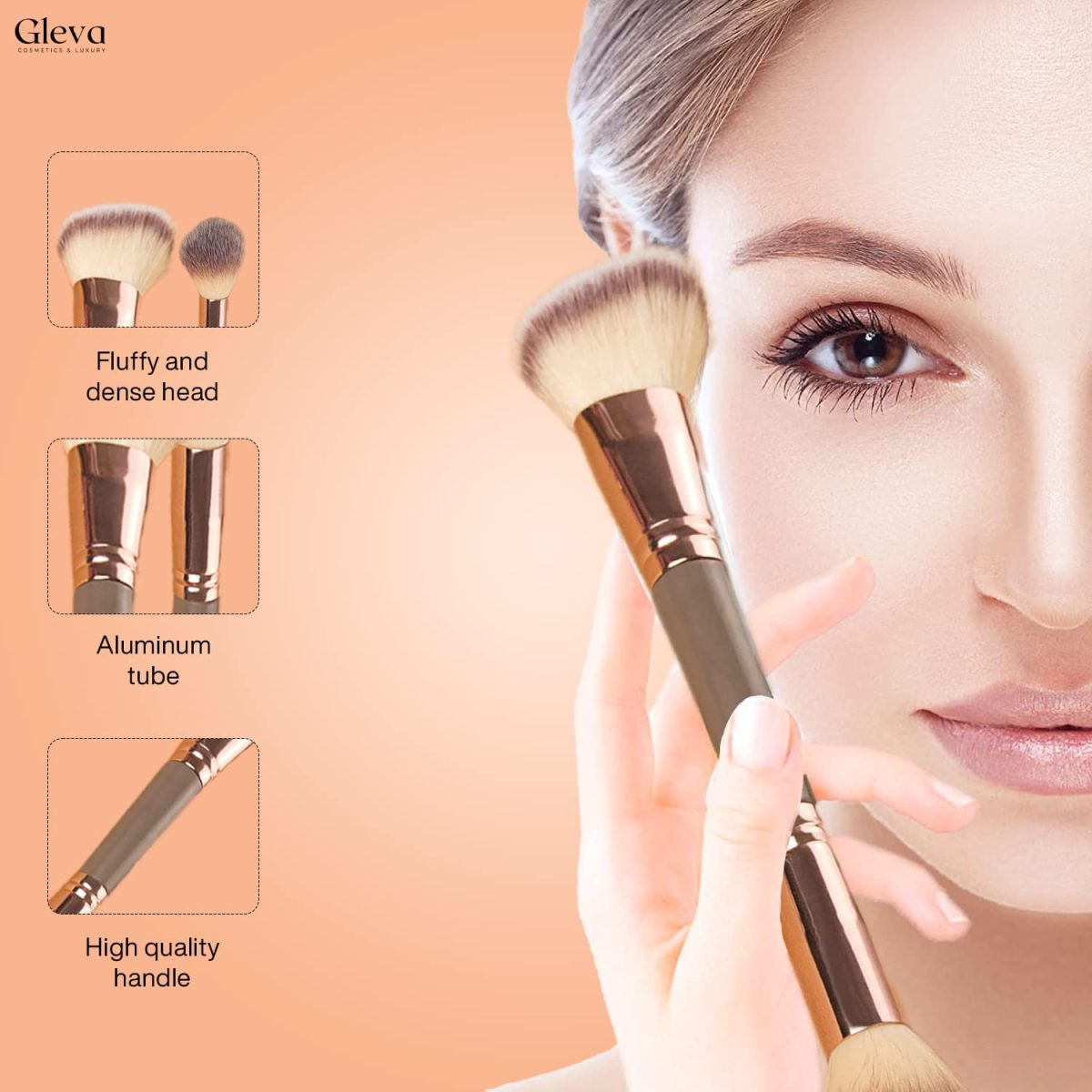 Gleva Multipurpose Kabuki Makeup Brush Dual-Ended Foundation Brush Concealer Brush Flawless Brush Ideal for Liquid Foundation, Cream, Powder, Blending, Buffing, Concealer (Brown) - Image 5