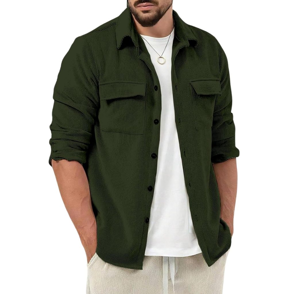 COMBRAIDED Corduroy Men's Full Sleeve Casual Striped Shirt - Comfort Fit, Ideal Stylish and Versatile Clothing