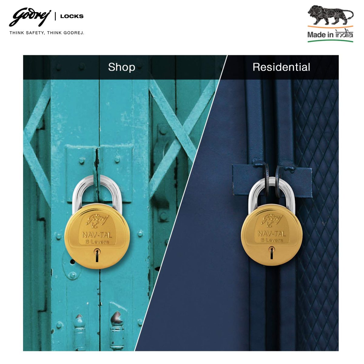 Godrej Locks I Navtal 6 levers 50 mm I Padlock for Main Door I Gate Lock I Tool Box, Shutters, Shops & Offices I Strong Hardened Corrosion Resistant Shackle I Brass Material | 1 Year Warranty - Image 4