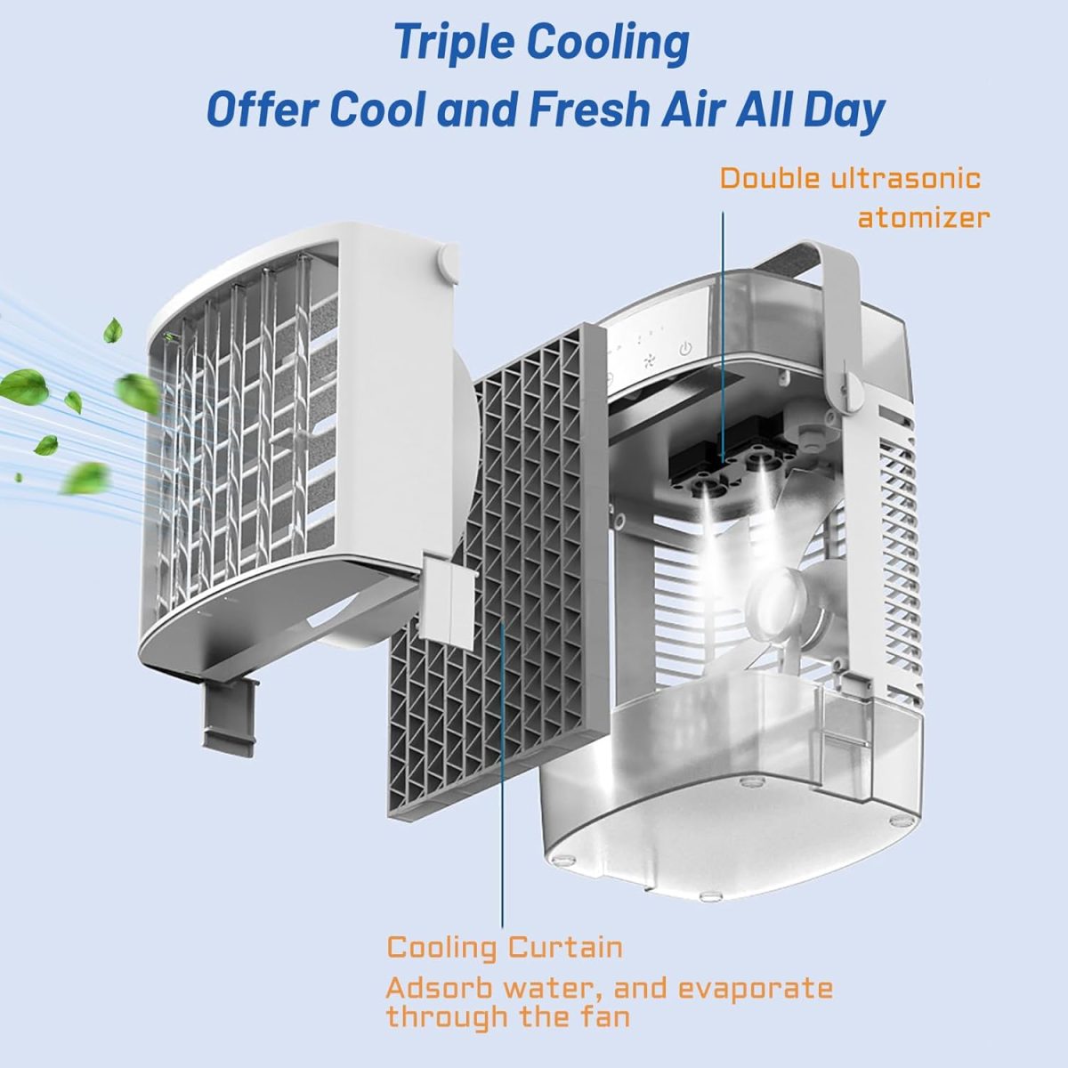 SPNOR Portable Air Conditioners, 1600ML Mini Air Cooler Evaporative Personal, 3 Wind Speed, 2-4-8H Timer, 3 Modes, Colorful Night Light, Portable for Room, Car, Bedroom - Image 7