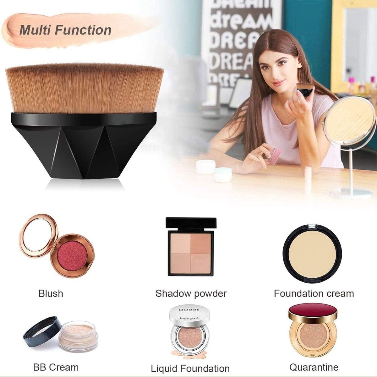 3Pc Makeup Foundation brush Set | Big & Small Size With Oval foundation Makeup brush | Blending Liquid, Cream, Powder | Flat Top Kabuki Compact brush for foundation face makeup - Image 3
