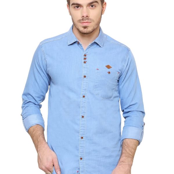 Kuons Avenue Men's Denim Casual Shirt | Regular Fit | Full Sleeves | Smart Spread Collar | – Perfect for Everyday Casual