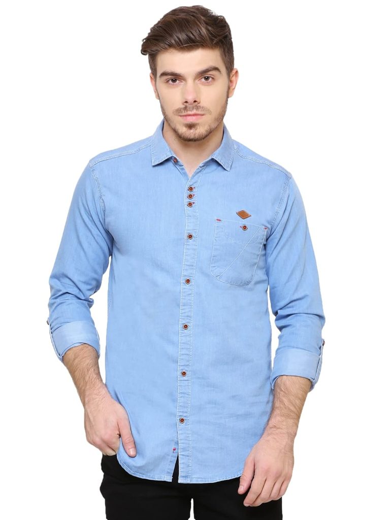 Kuons Avenue Men's Denim Casual Shirt | Regular Fit | Full Sleeves | Smart Spread Collar | – Perfect for Everyday Casual