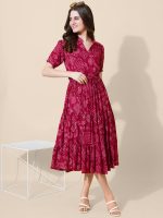 flowervelly Dress for Women Printed Midi Dress with V-Neck, Puffed Sleeves - Image 8