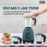 Havells ESO 750 Watt Mixer Grinder | 3 Stainless Steel Jars with Handles | 304 Rust-Resistant SS Blades | 21000 RPM High-Speed Motor | 5-Year Motor Warranty | Heavy-Duty Mixie (Teal) - Image 6