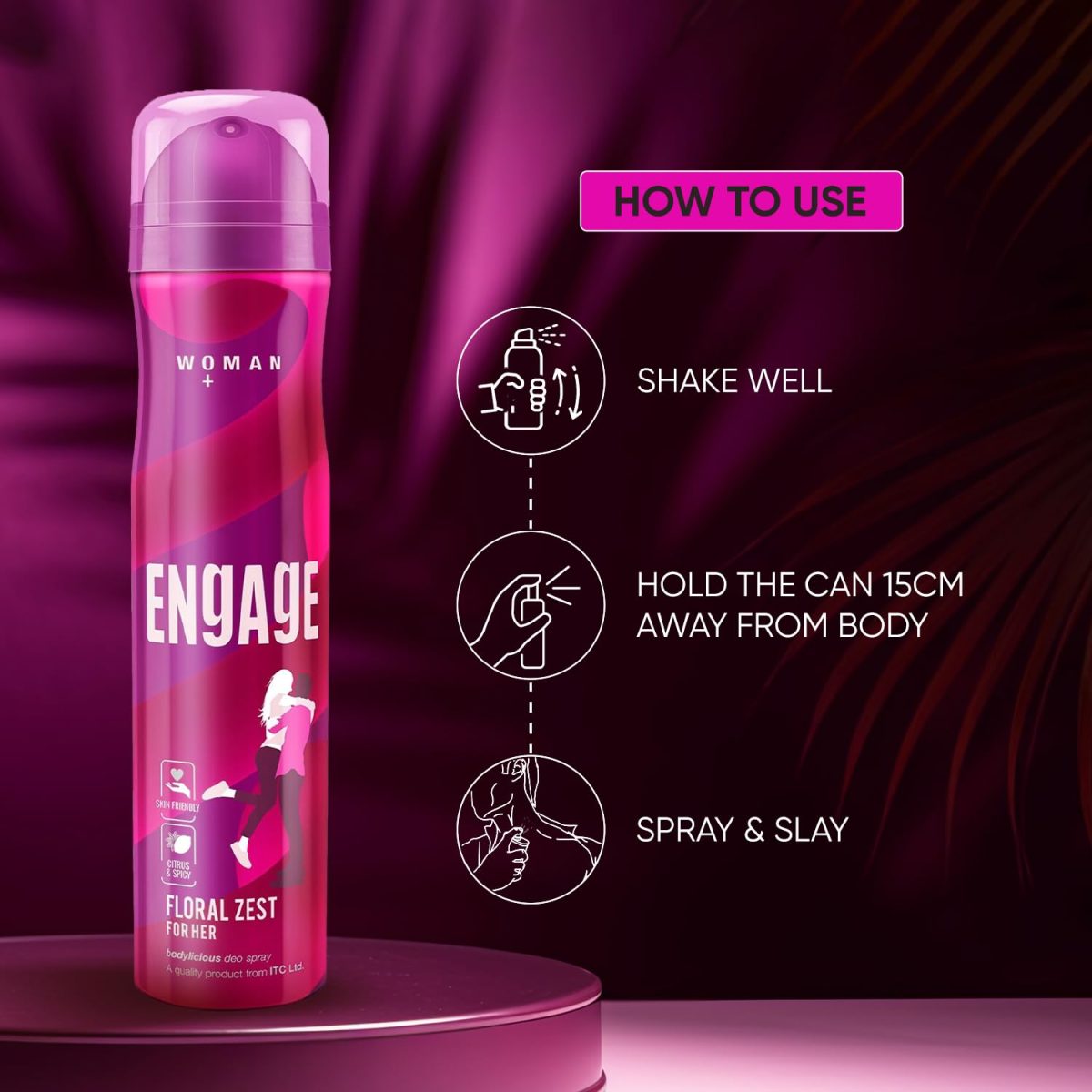 Engage Floral Zest Deodorant for Women, Citrus and Floral, Skin Friendly Deo, 150ml Body Spray - Image 6