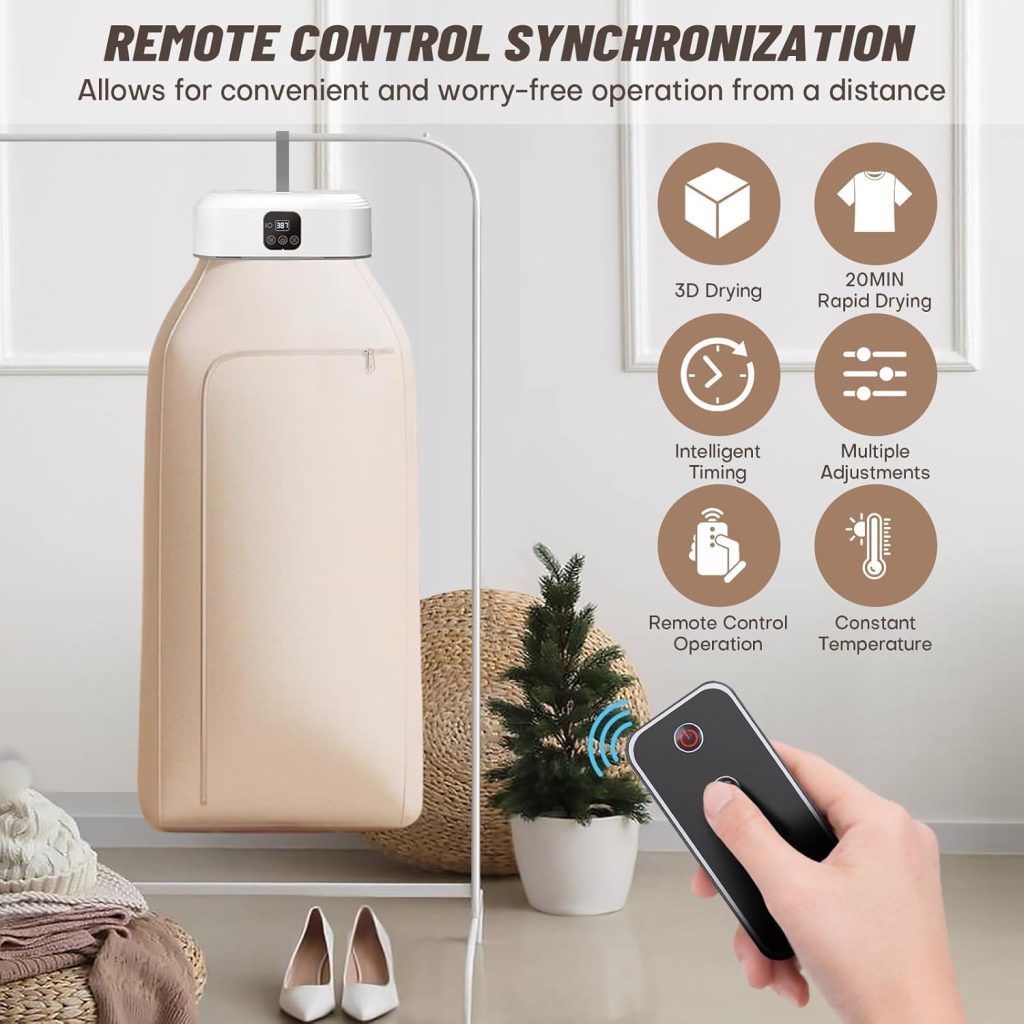 Xpressdryr Plastic Folding Portable Cloth Dryer, Mini Laundry Dryers With Remote Control, Small Compact Foldable Electric Drying Machine With Dry Bag For Travel, Home,Apartment,Off White