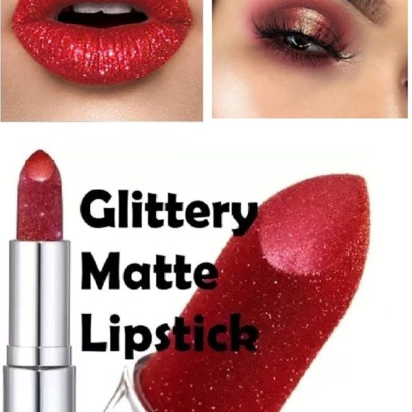 Glitter Lipstick Long Lasting Diamond Red Glitter Sparkly Waterproof Lipstick