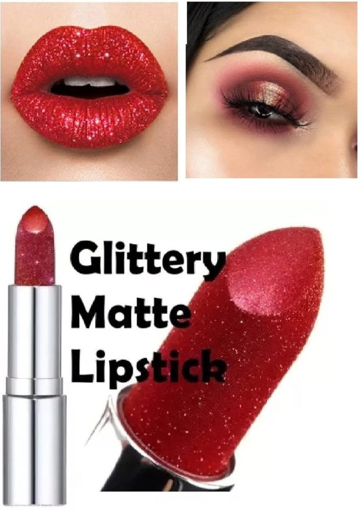 Glitter Lipstick Long Lasting Diamond Red Glitter Sparkly Waterproof Lipstick