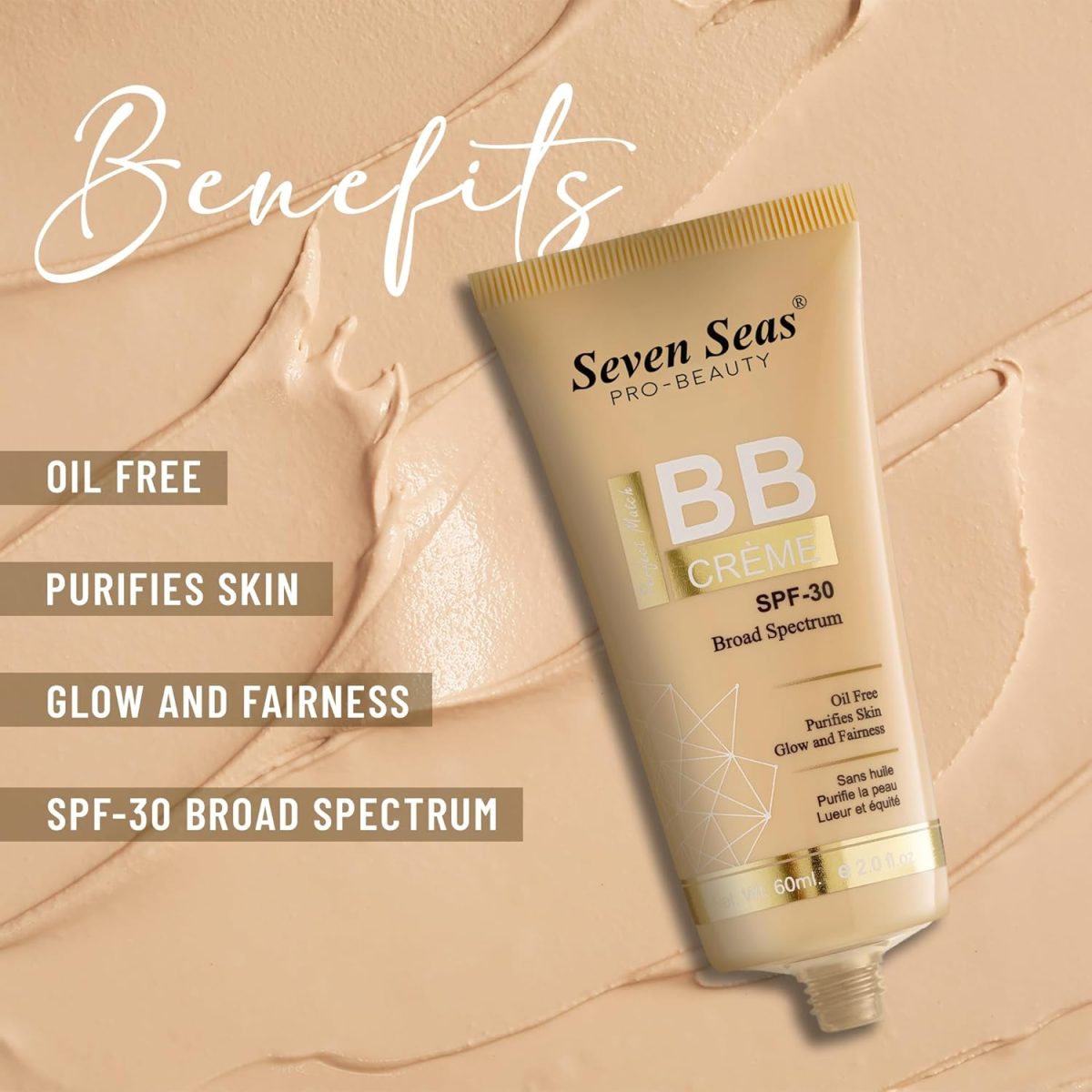 Seven Seas BB Foundation, Liquid Foundation for Face Makeup With SPF-30 | Full Coverage | Oil Free (01_60ml) - Image 6
