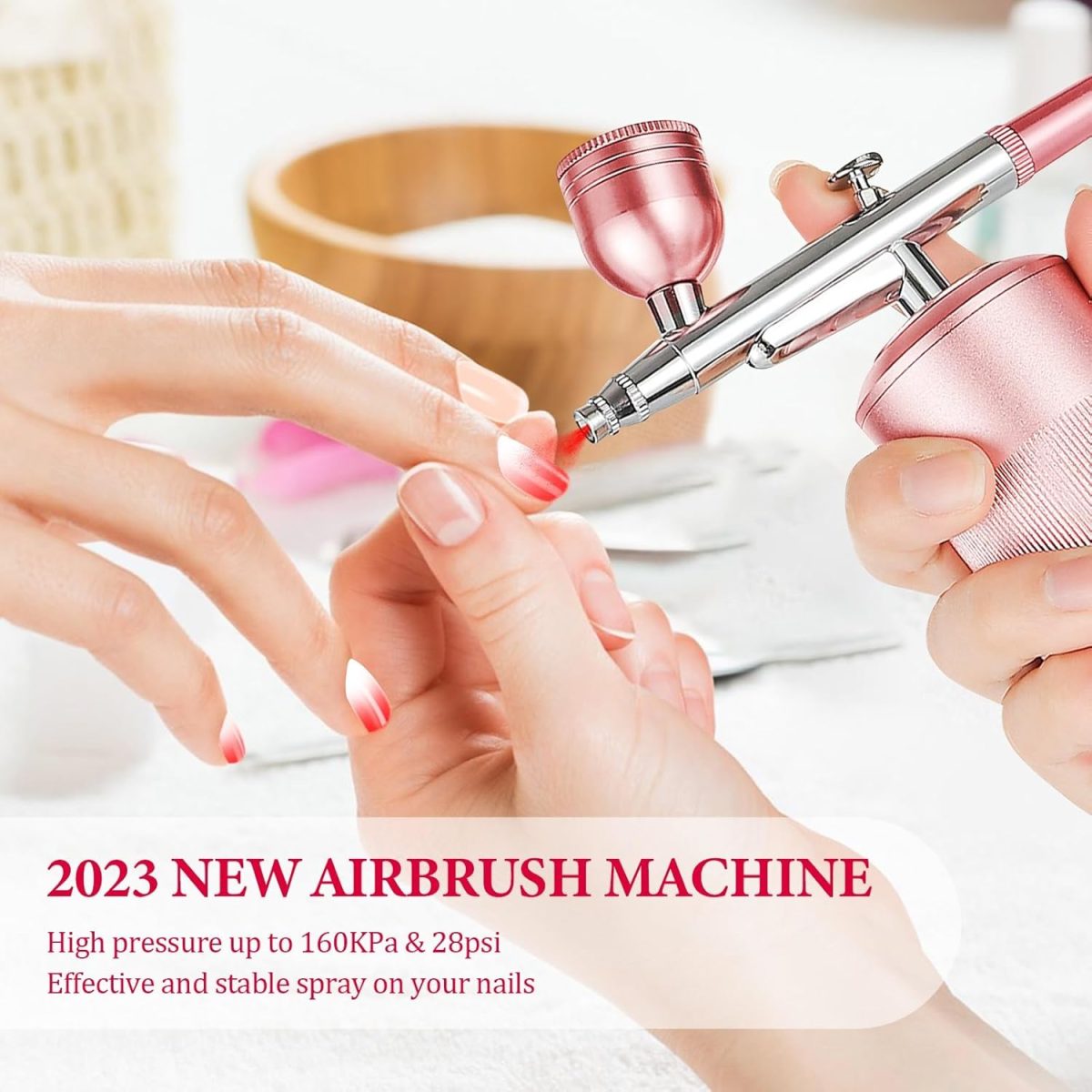 Airbrush Kit Machine with Compressor, Rechargeable Handheld Airbrush, Professional Cordless Air Brush Portable for Nail Art, Makeup, Barber, Cake Decor, Painting (Rose) - Image 2