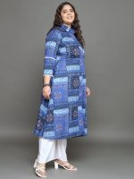 Tissu Women's Plus Size Blue Printed Pure Cotton Kurta with Palazzo - Image 2