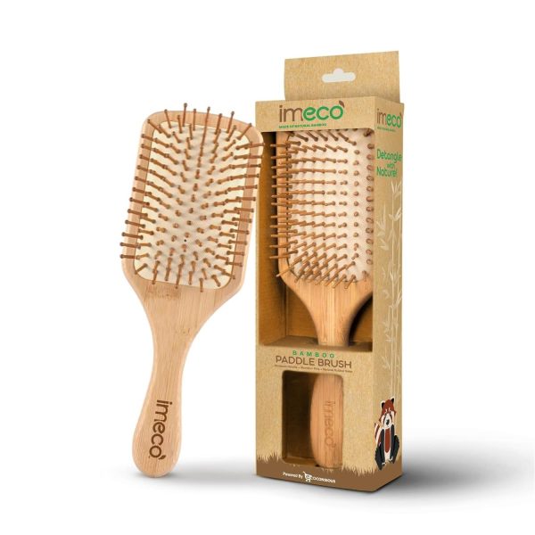 IMECO Wooden Hair Paddle Brush for Women & Men | Soft Bristles for Scalp Circulation & Hair Growth | Bamboo Hair Brush | Pain Free Hair Detangling | Hair Styling, Blow Drying, Non Static