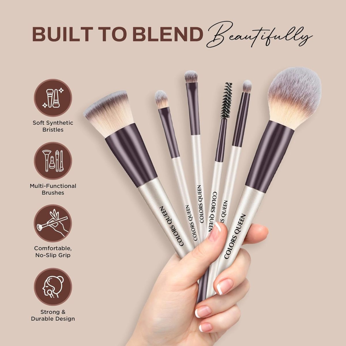 Colors Queen Professional Face & Eye Makeup Brush Set of 6 | Premium Easy to Hold, Ultra Soft Bristles, Face & Eye Makeup Brush Set for Liquid, Cream & Powder Application - Image 4