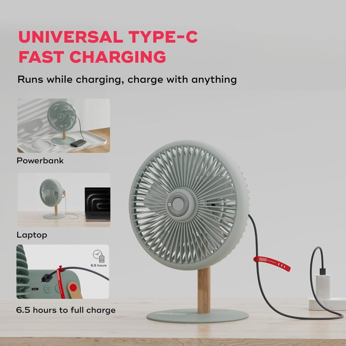 NUUK LIT v2 Cordless & Rechargeable 7 Inch Table Fan with Night Light & Remote Control | Auto Oscillation with 4 Wind Modes | BLDC Fan with Up To 17 Hour Run Time | Portable Table Fan for Home, Office - Image 6