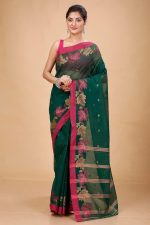 Tant Story Women's Traditional Bengal Tant Handloom Pure Cotton Leaf Border Tangail Saree without Blouse Piece - Image 5