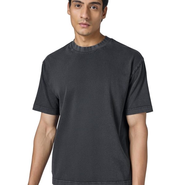 XYXX Haze Solid Acid Wash Cotton Tshirt for Men | Relaxed Fit Round Neck Tshirt