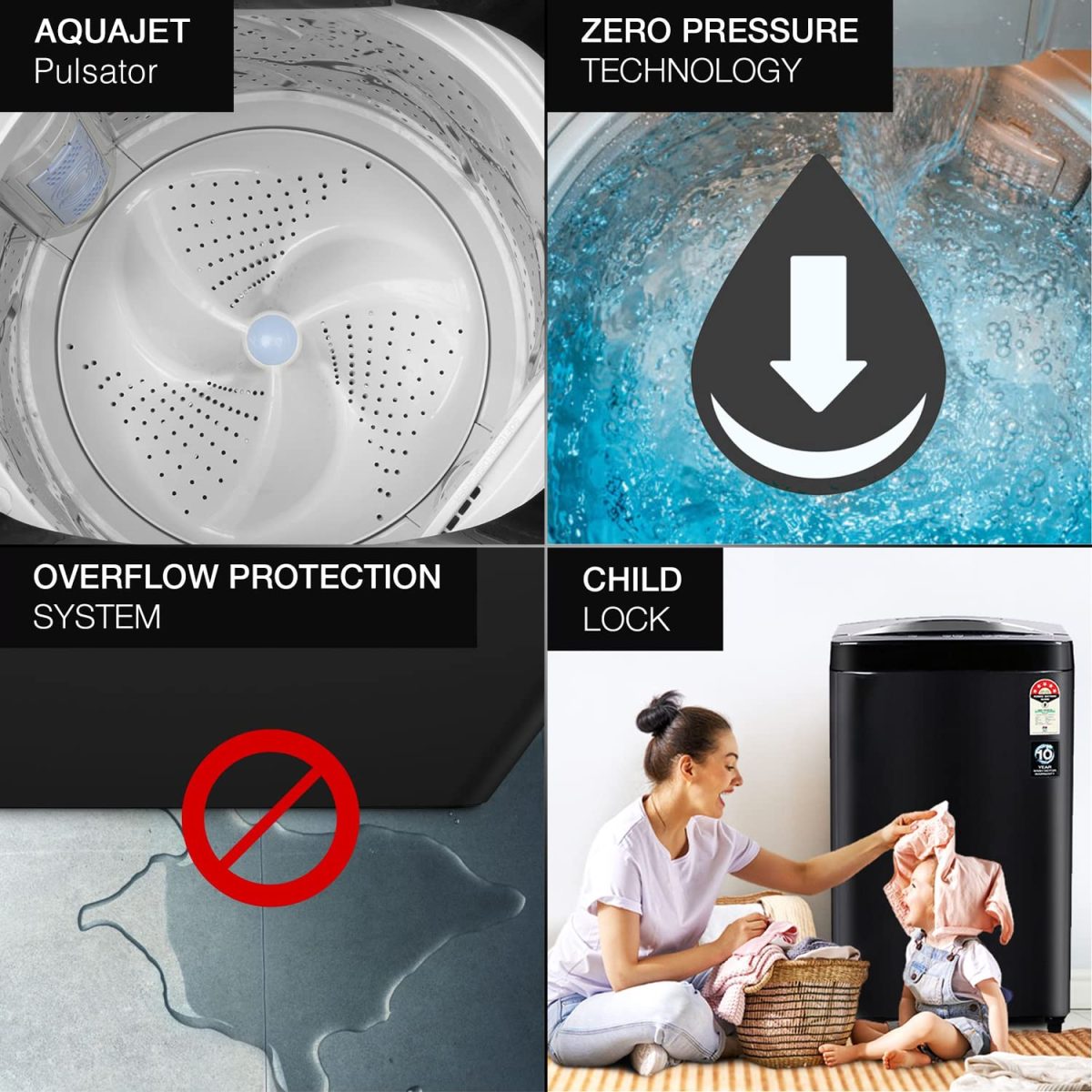 Godrej 7.5 Kg 5 Star In Built Heater With Germshield Technology Fully-Automatic Top Load Washing Machine (WTEON MGNS 75 5.0 FDTG MTBK, Metallic Black, With Toughened Glass lid) - Image 5