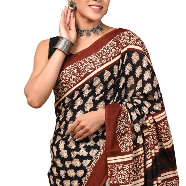 Crafts Moda Mulmul Cotton Saree for Women with Blouse Piece, Lightweight sari