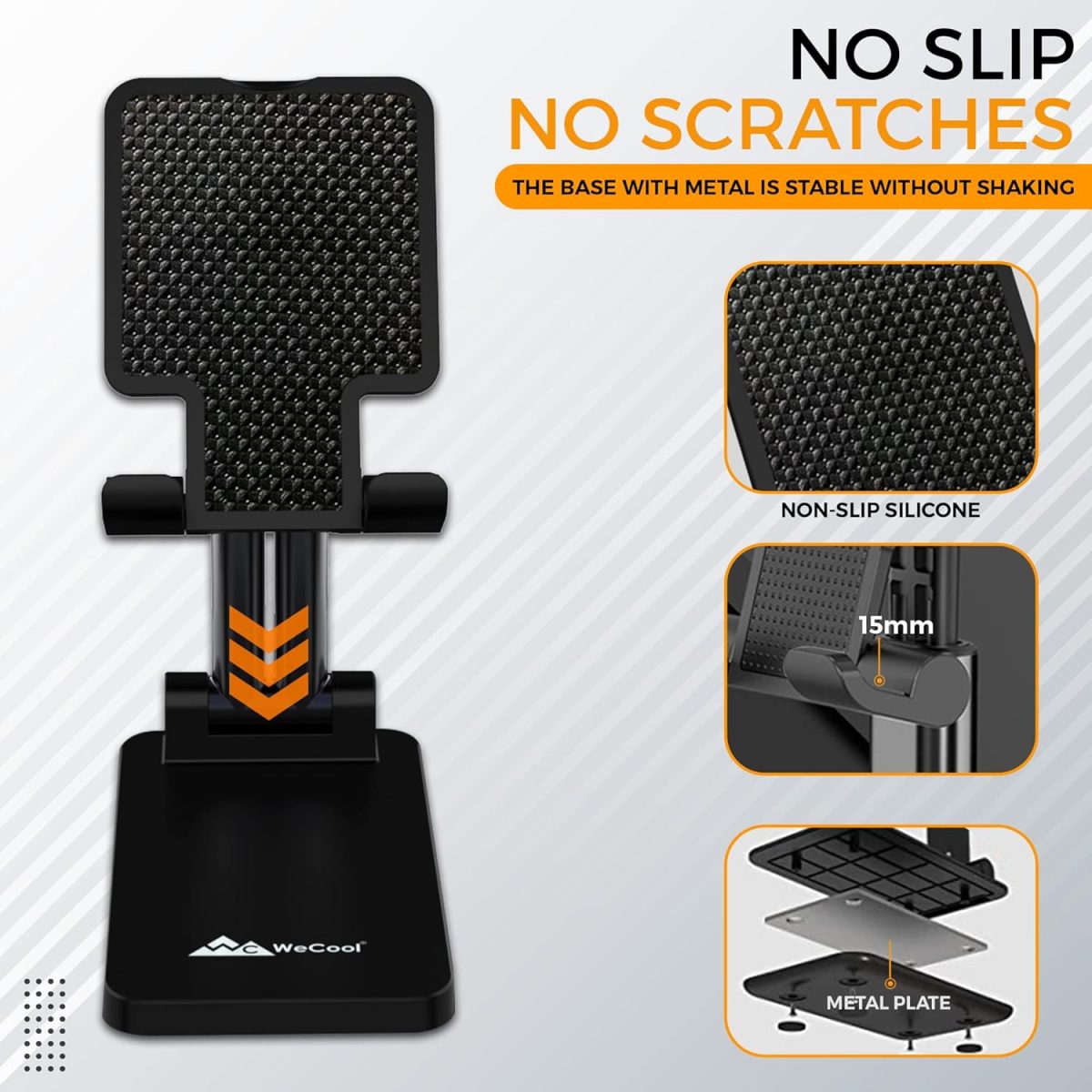 WeCool T2 Foldable and Portable Tabletop Mobile Stand with Stable Base,Height and View Angle Adjustable Phone Stand,Ideal Mobile Holder for Smartphones,Tablets, Kindles - Image 5
