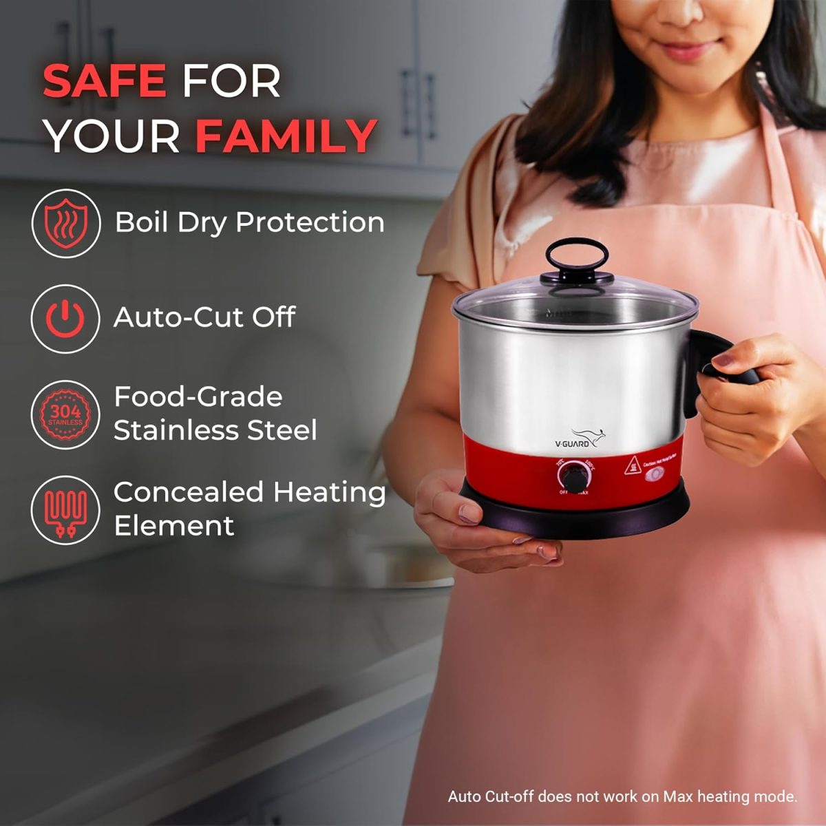V-Guard VKM12 1.2 Litre Multipurpose Electric Kettle| 600 W|Kettle for Boiling Milk, Tea, Coffee, Cooking Eggs|360° Rotating Base,Auto Cut-off,Overheat & Dry Boil Protection|1 Year Coverage by V-Guard - Image 4
