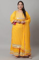 Rajnandini Women's Yellow Pure Cotton Lurex Embroidered Kurta Set With Dupatta (JOPLVL259X-P) - Image 5