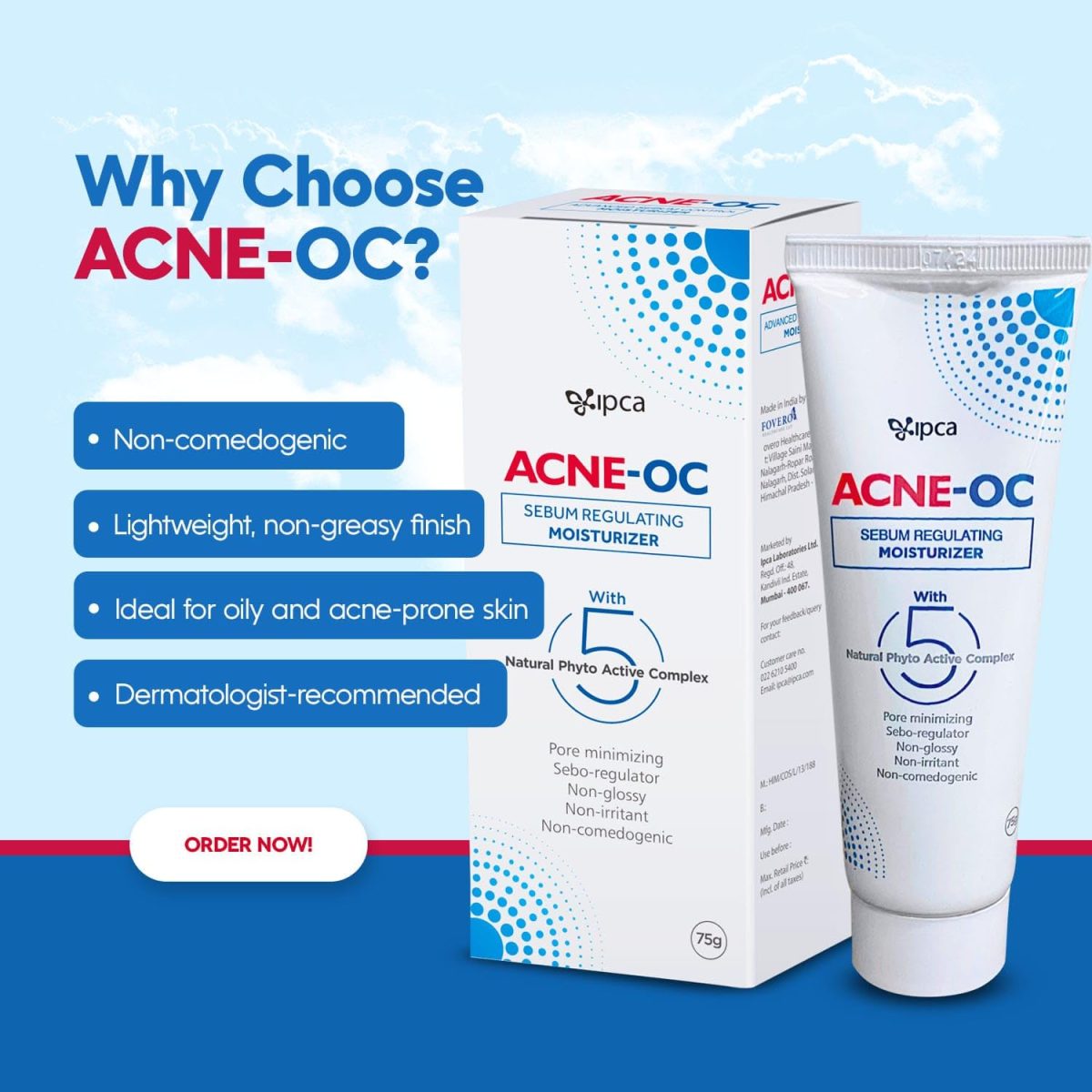 ACNE-OC Moisturiser for Oily & Acne-Prone Skin - 75g Sebum Regulating Moisturizer for Face with 5 Natural Phyto Active Complex - Hydrates & Restores Skin - Fast Absorbing Non-Comedogenic Moisturizer - Image 3
