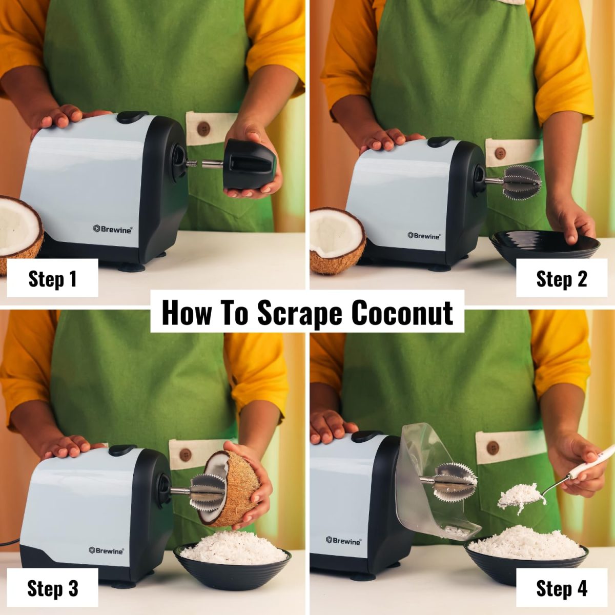 Brewine 2-in-1 Coconut Scraper & Citrus Juicer with Dual Speed Settings, Cooling Fan for Ventilation, Stainless Steel Scraping Blade, Splash Guard, Super Suction Feet for Stability, Blue, 200 Watts - Image 3