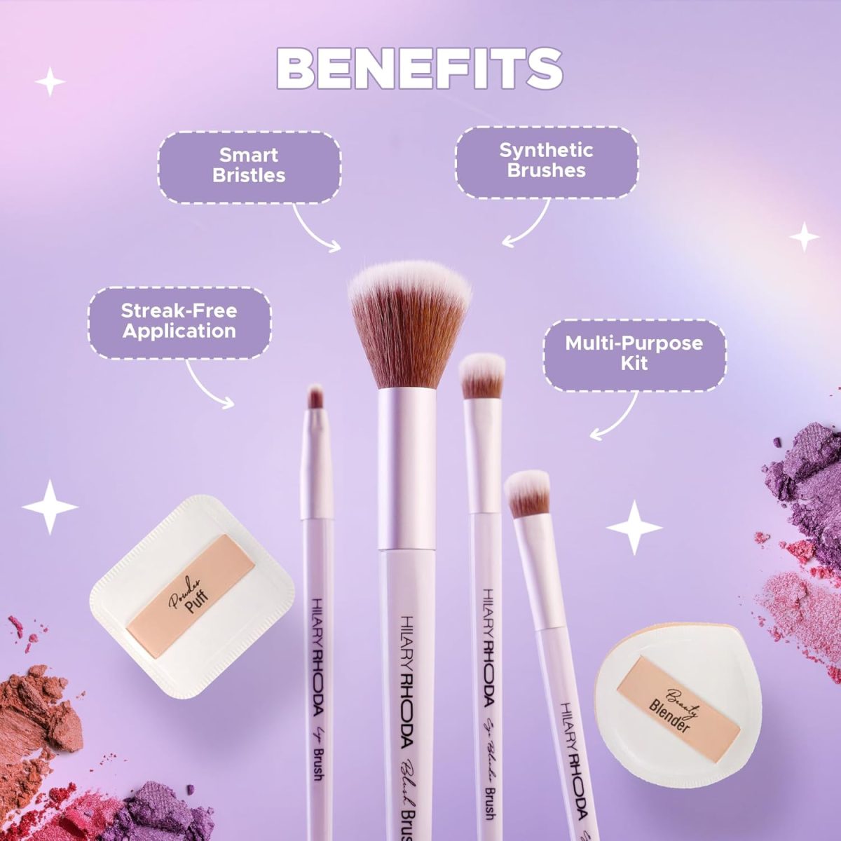 Hilary Rhoda Play n Blend Brush Set | Easy Blending For Cream, Liquid & Powder Formulation | Soft & Smart Bristles | 2 Eyeshadow Brushes | Blush & Lip Brush - Image 5