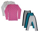 IndiWeaves Girls Cotton Full Sleeve Printed T-Shirts and Cotton Capri 3/4 Pants (Grey,Green,White,White,Pink,15-16 Years) Pack of 5