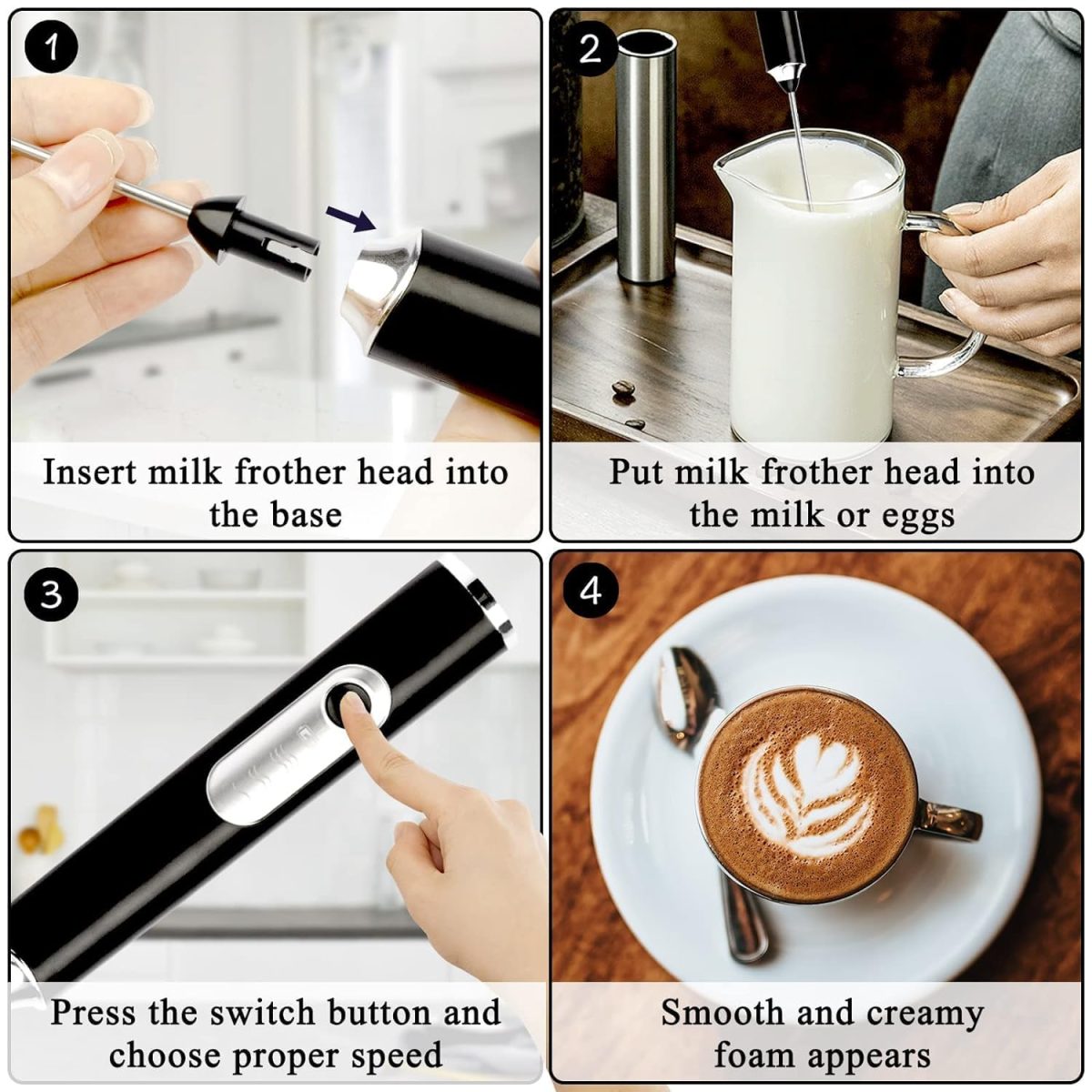 Zuvexa Rechargeable Handheld Milk Frother - 3-Speed Electric Foam Maker for Coffee with 2 Whisks and Coffee Decoration Tool, Coffee Frother Mixer, Stand-up Design, for Cream, Latte, Cappuccino - Image 8