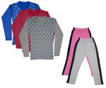 IndiWeaves Girls Cotton Full Sleeve Printed T-Shirts and Cotton Capri 3/4 Pants(Pink,White,Blue,Maroon,Grey,17-18Years) Pack of 5