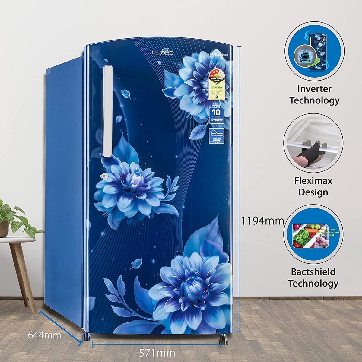 Havells-Lloyd 200 L 3 Star Inverter Direct Cool Single Door Refrigerator (GLDF213SBBT2PB Begonia Blue) Free 1 Year Extended warranty - Image 2