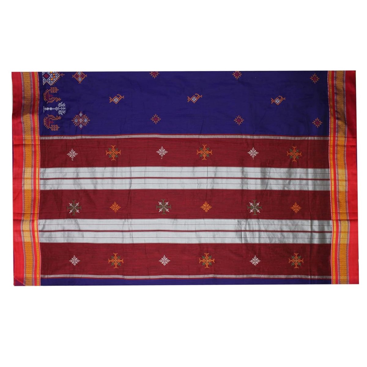Neyge Women's Handloom Ilkal Pure Cotton Resham Silk Kasuti Saree with Stripe Pallu Running Blouse - Image 7