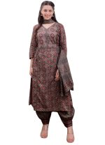 Amayra Women's Pure Cotton Printed Straight Kurta Set with Afgani Pants & Dupatta- Ethnic Wear, Brown - Image 4