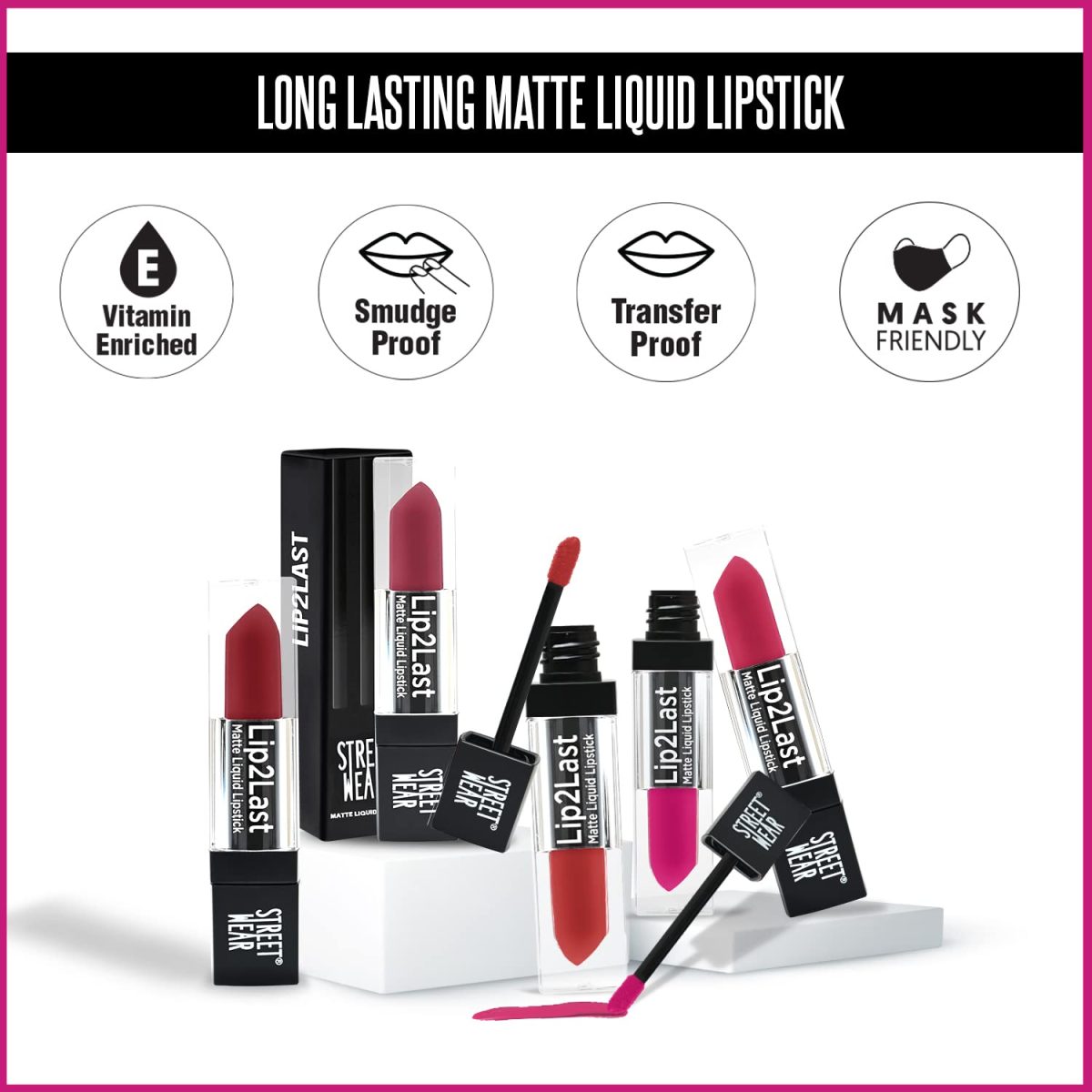 STREET WEAR Lip2Last Matte Liquid Lipstick -Vacay Red (Red) - 5 ml - Transferproof, Smudgeproof, Mask Friendly, Non-Drying Formula, Enriched With Vitamin E - Lasts AM To PM! - Image 5