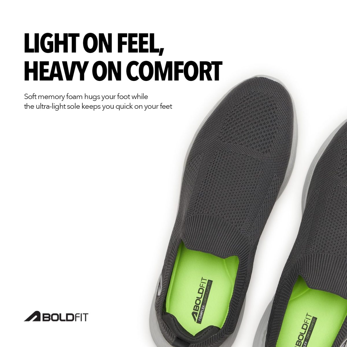 Boldfit Casual Shoes for Men Breathable Knit Slip-On Sneakers with Memory Foam Insole & EVA Sole Lightweight Walking Shoes with Sock-Like Fit & Padded Heel for All-Day Comfort - Image 3