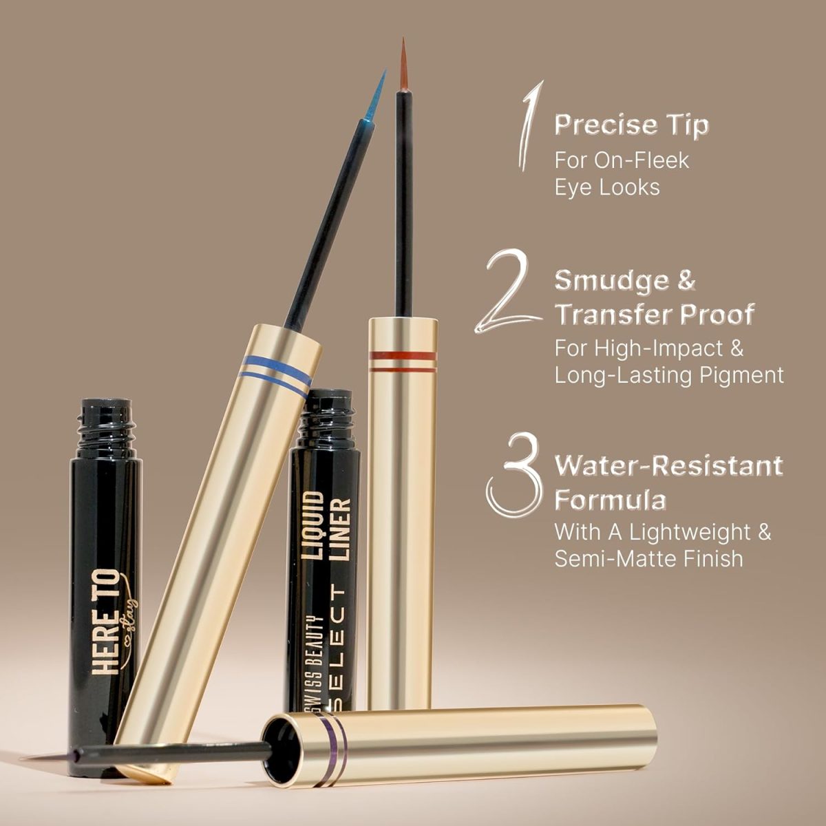 SWISS BEAUTY Select Here To Stay Semi-Matte Liquid Waterproof Eyeliner | With Precise & Pointed Tip | Smudge-Proof, Transfer- Proof | Shade- Mood Brown| 3ml | - Image 3