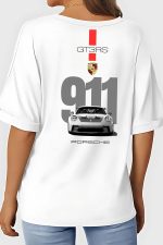 GT3 RS 911 Racing Car Graphic Oversize T-Shirt, White Cotton, Double-Sided Print - Image 6