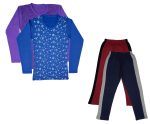 IndiWeaves Girls Cotton Full Sleeve Printed T-Shirts and Cotton Capri 3/4 Pants (Maroon,Navy Blue,Purple,Blue,15-16 Years) Pack of 4