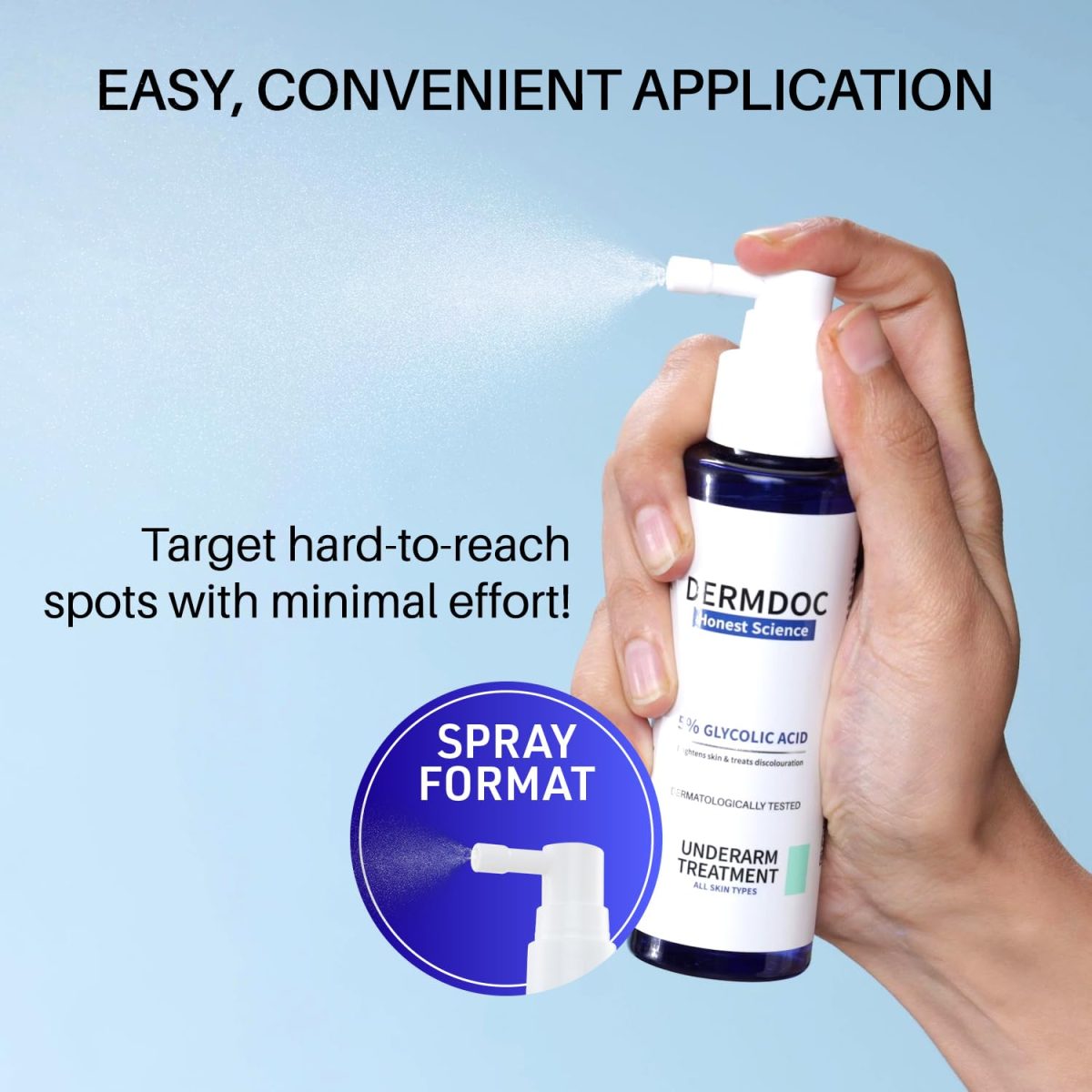 DermDoc 5% Glycolic Acid Underarm Brightening Spray Treatment (100 Ml)|Multipurpose Exfoliating Toner For Dark Spots On Face & Body|Helps With Dark Neck & Knees,Strawberry Legs With 2% Salicylic Acid - Image 5