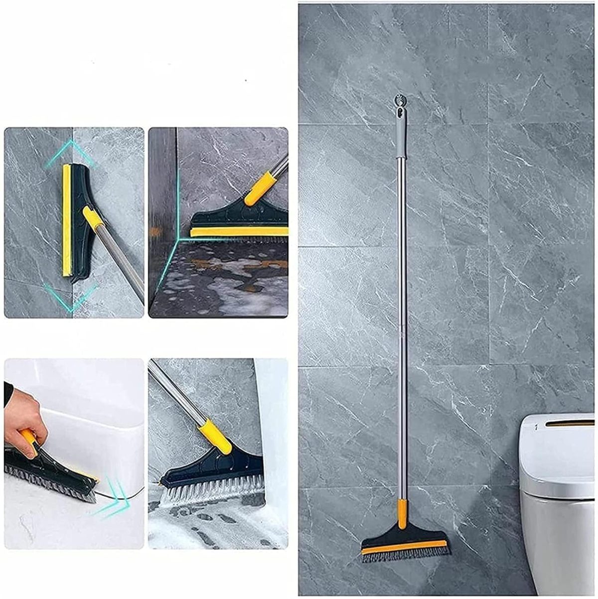 TEKCOOL 2-in-1 Bathroom Cleaning Brush with Wiper and Long Handle - 120° Rotating Floor Scrub Brush for Tiles, Kitchen, and Home Cleaning Accessories, Black, Stainless Steel - Image 7