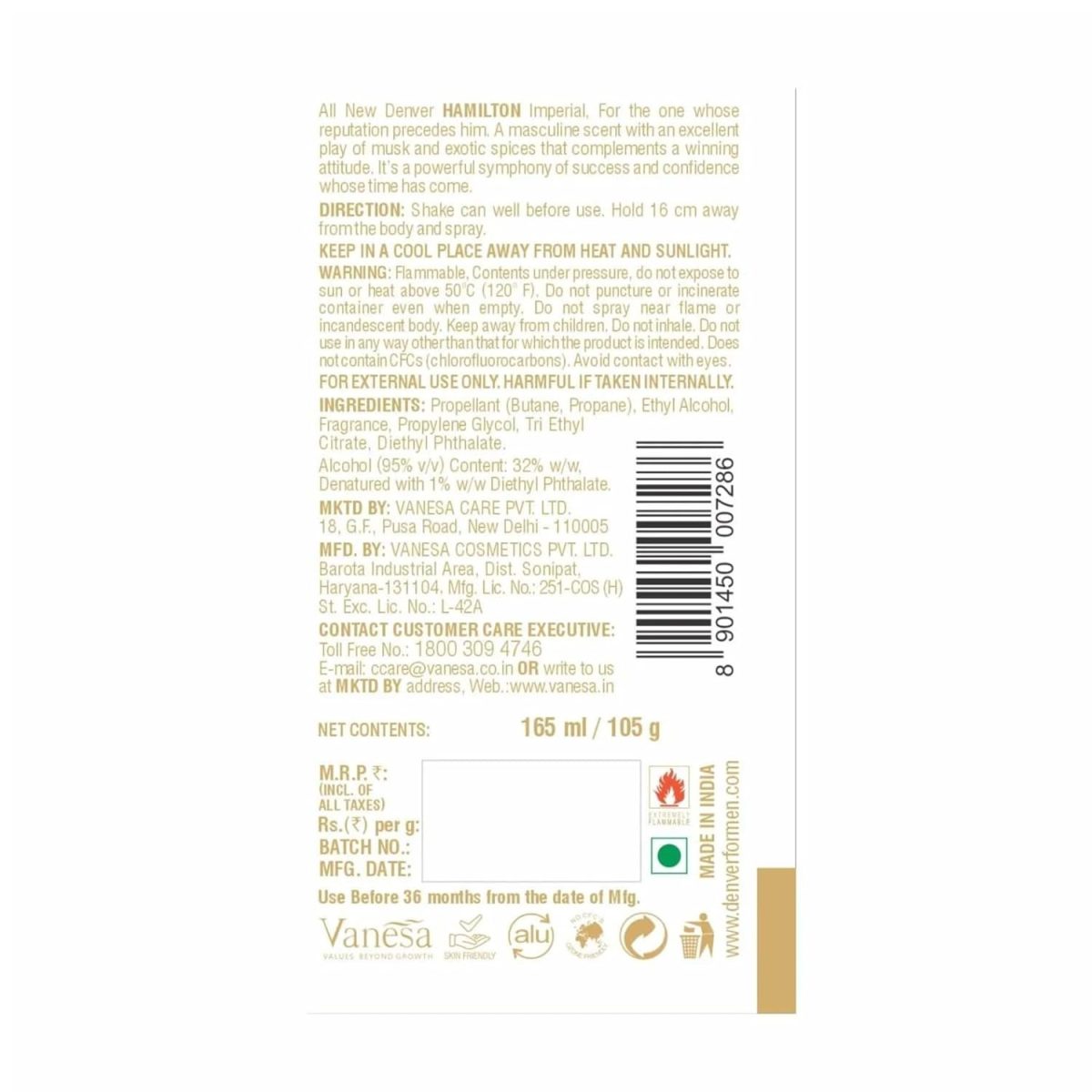 DENVER Caliber Deo + Imperial Deo - 165ML Each (Combo Pack of 2) | Long Lasting Deodorant for Men - Image 9