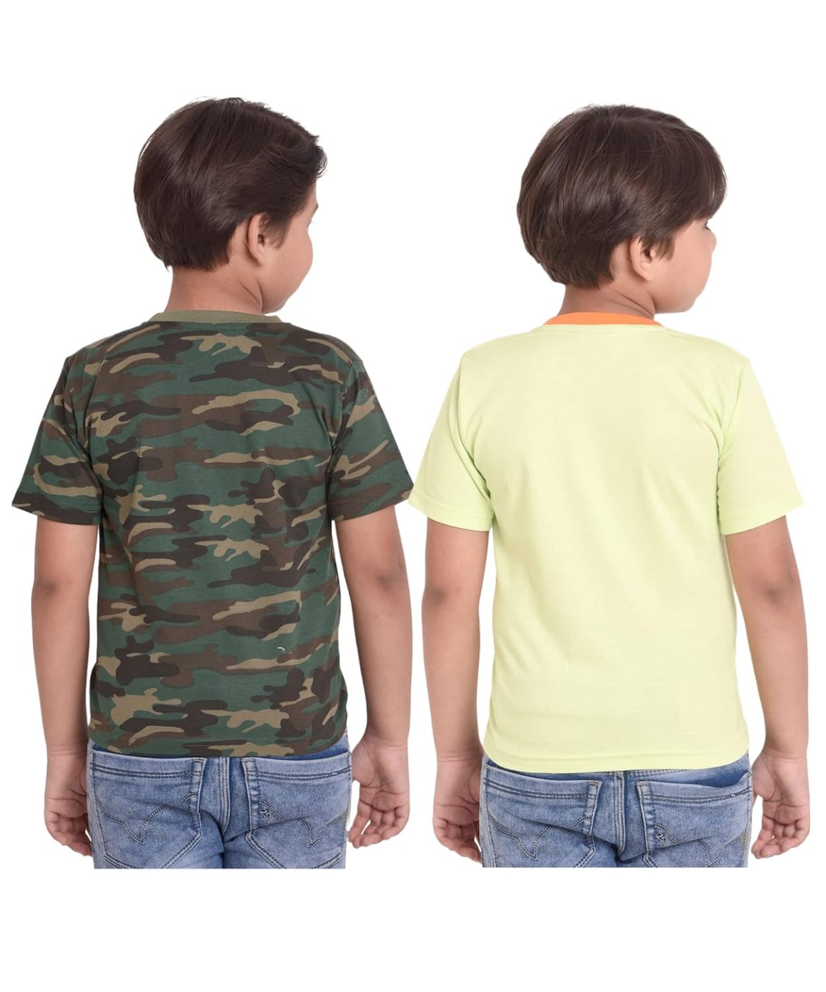 Neo Garments Kid's Boys & Girls Round Neck Cotton T-Shirt Combo|Camouflage (Green) & I CAN’T Keep Calm (Peach Orange) | Pack of 2 - (1Years to 7Years) | - Image 2