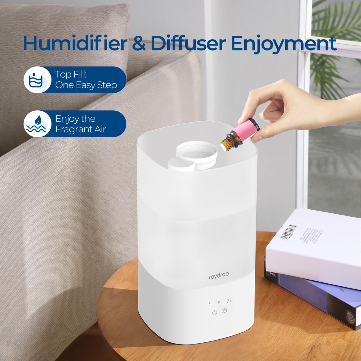 raydrop Humidifiers for Home, 2.5L Cool Mist Humidifiers for Large Room & Bedroom, Top Fill Air Humidifier for Baby Nursery & Plants, Essential Oil Diffuser with Color Lights, Auto Shut-Off - Image 3