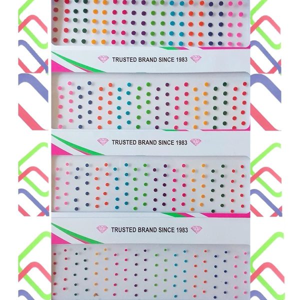 Small Bindi Plain Self-Adhesive Forehead Bindis Tikka For Girls Women Ladies Multi Colour (4 Packets)8 x 5 x 0.5 Centimeters