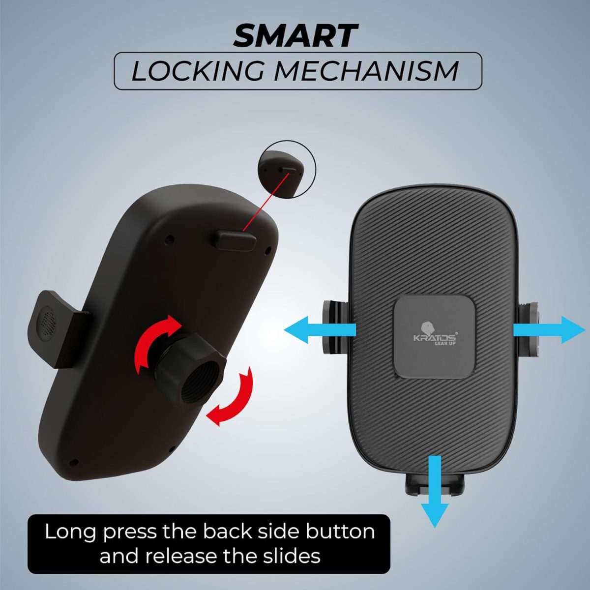 Kratos Grip X3 Premium Mobile Holder for Car with Back Button Unlocking Mechanism, Strong Suction Cup, 360° Rotatable,Car Mobile Holder for Wildshield and Dashboard, Compatible with 4 to 7" Smartphone - Image 2