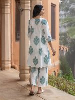 FIORRA Women's White Cotton Flared Kurta Set - Image 2